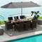 11-Piece Outdoor Dining Set with 15 Feet Umbrella, Cushions, and Acacia Wood